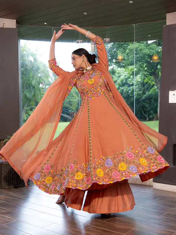 Peach cotton silk palazzo suit with dupatta