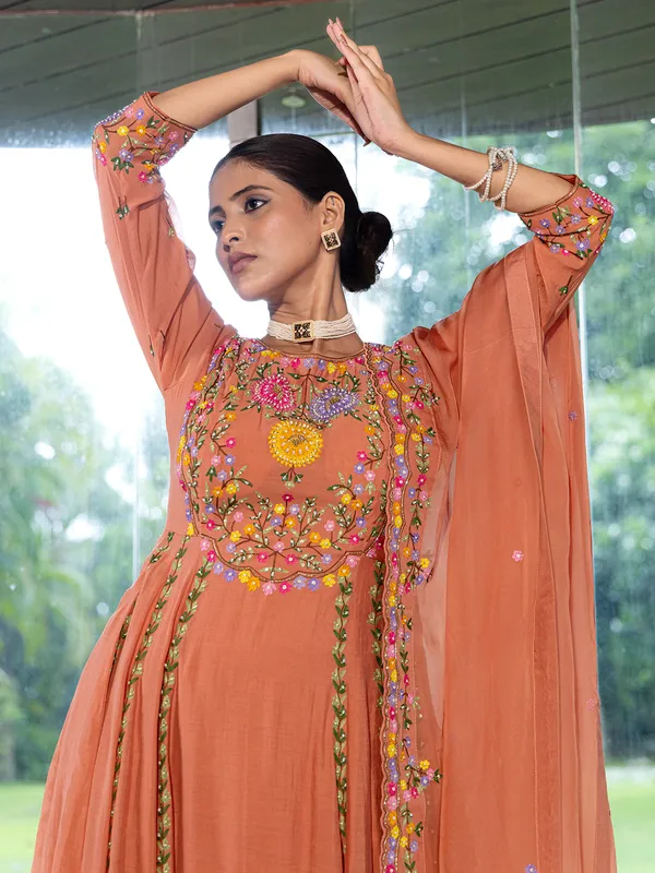 Peach cotton silk palazzo suit with dupatta