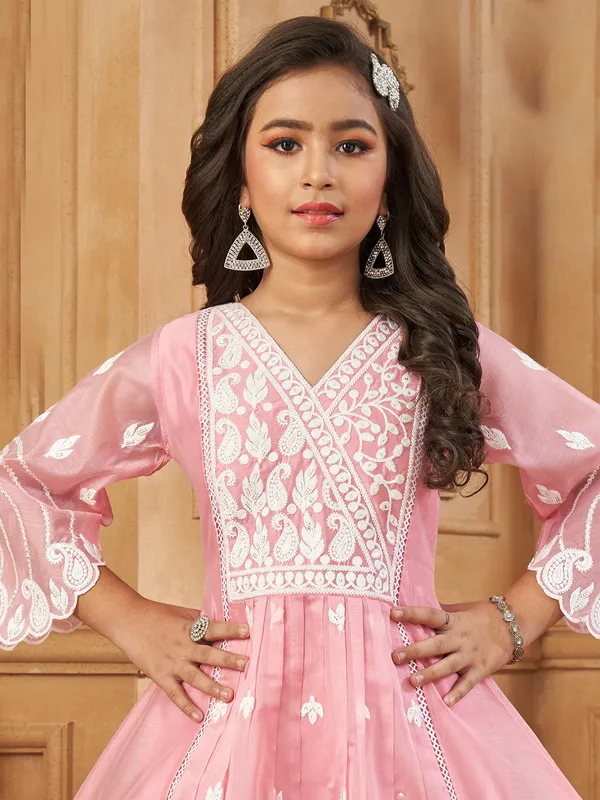 Peach cotton silk salwar kameez with embroidery