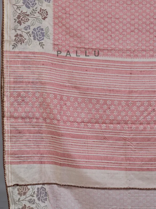 Peach cotton silk saree with printed weaving