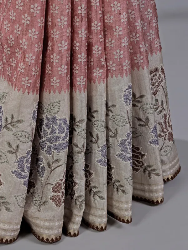 Peach cotton silk saree with printed weaving