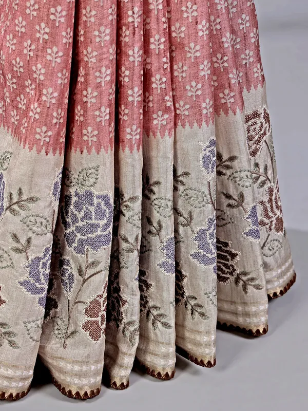 Peach cotton silk saree with printed weaving