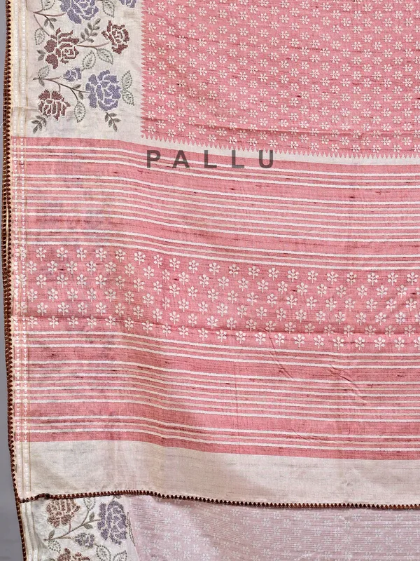 Peach cotton silk saree with printed weaving