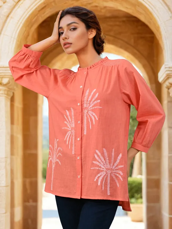 Peach cotton top with thread work