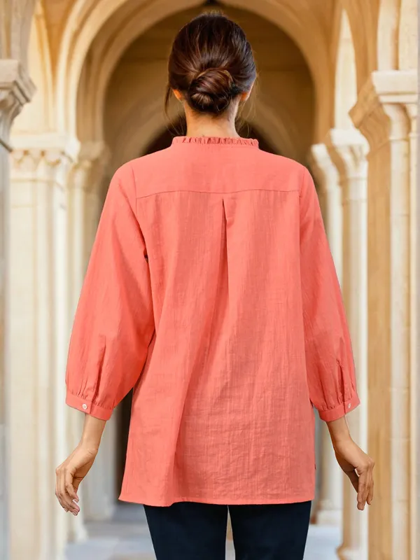 Peach cotton top with thread work