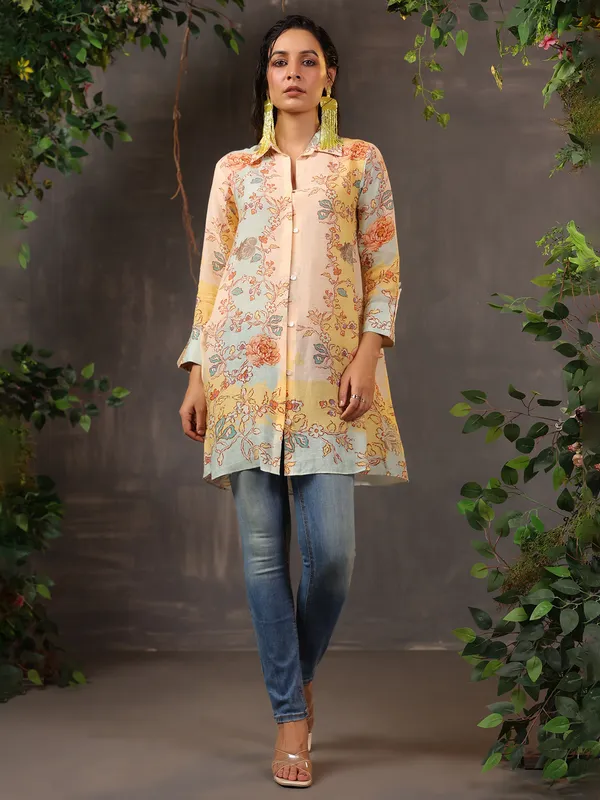 Peach cotton tunic top with gorgeous print