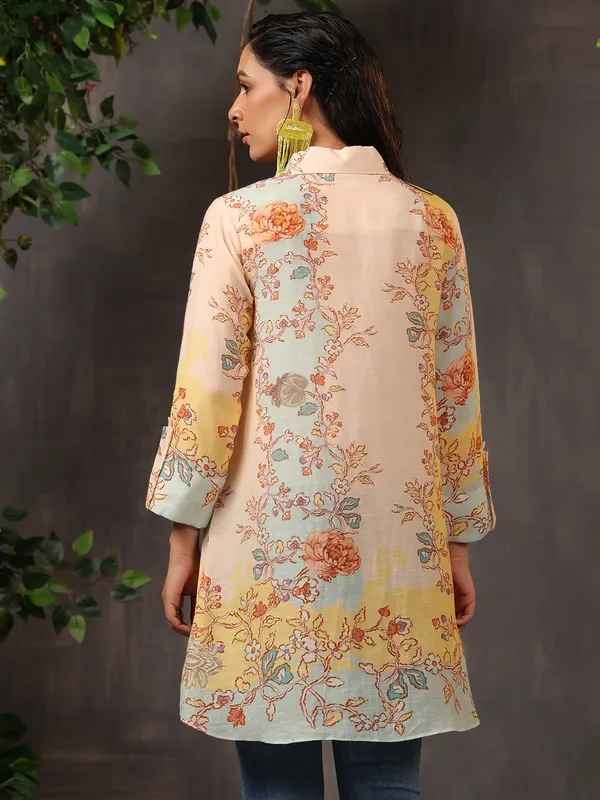 Peach cotton tunic top with gorgeous print
