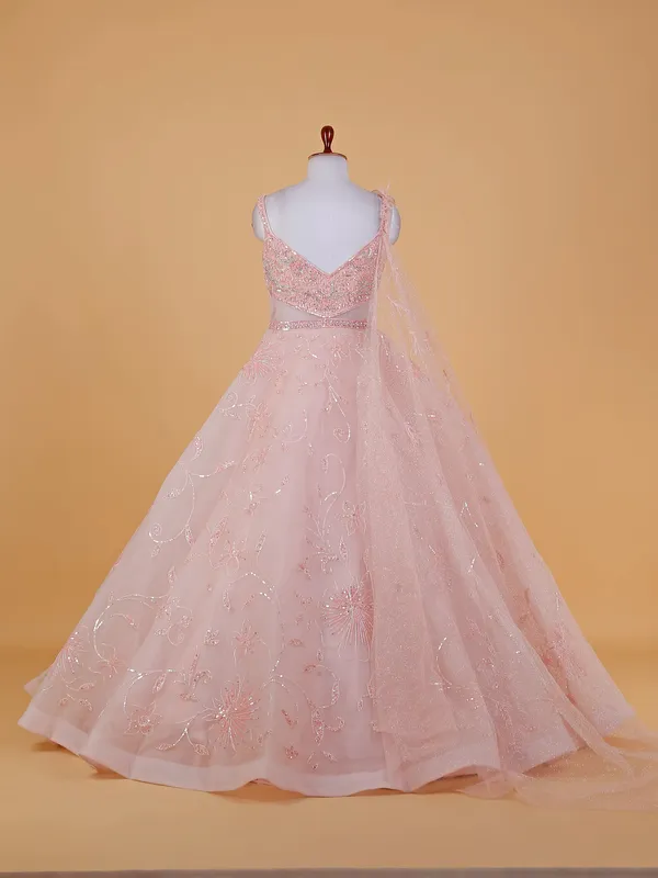 Peach designer net gown