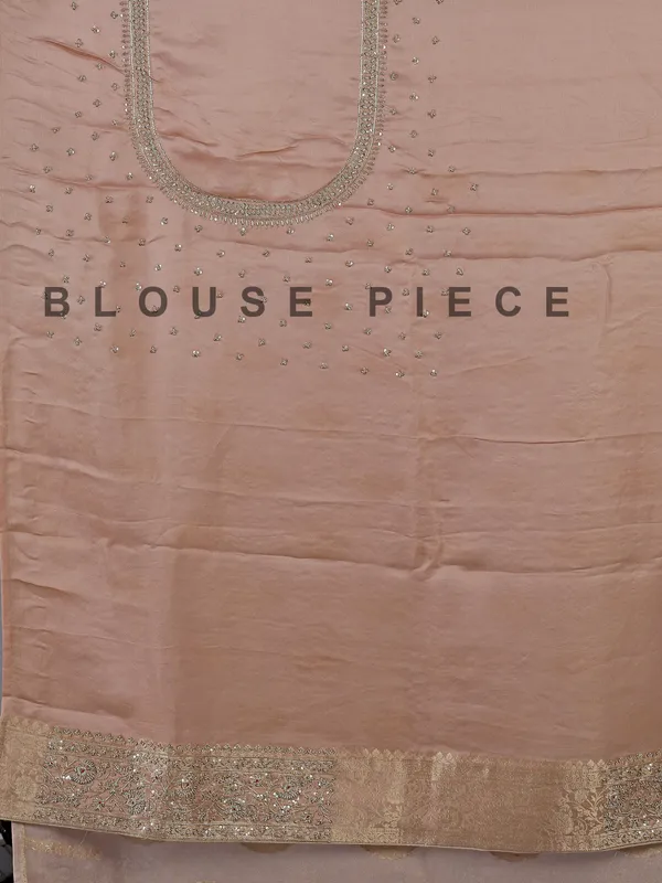 Peach dola silk unstitched saree with zardosi work