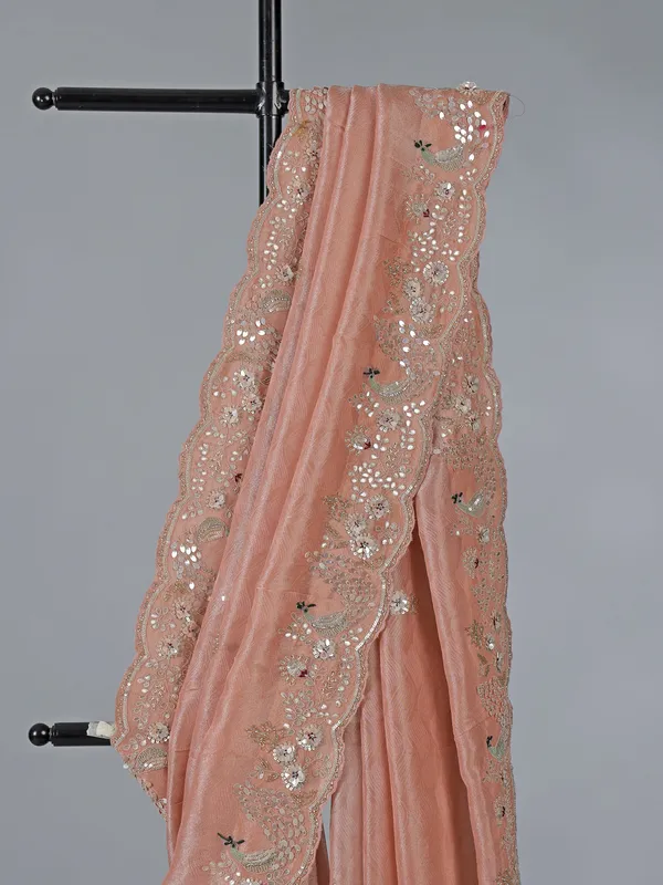 Peach dola tissue silk saree with diamond detailing