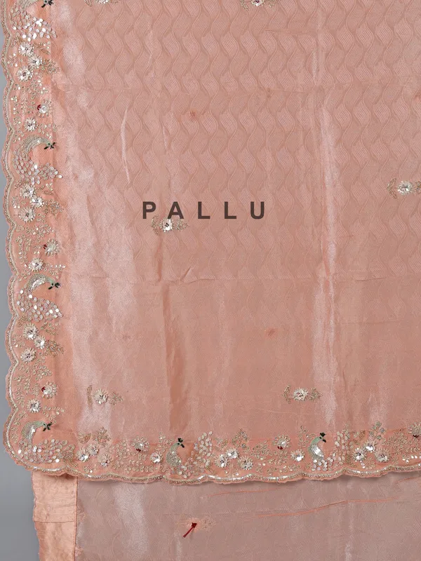 Peach dola tissue silk saree with diamond detailing
