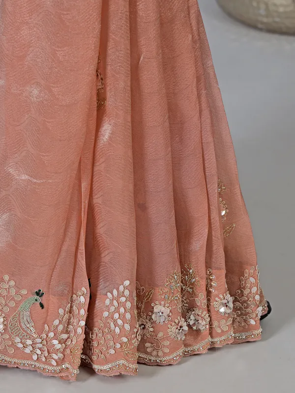 Peach dola tissue silk saree with diamond detailing