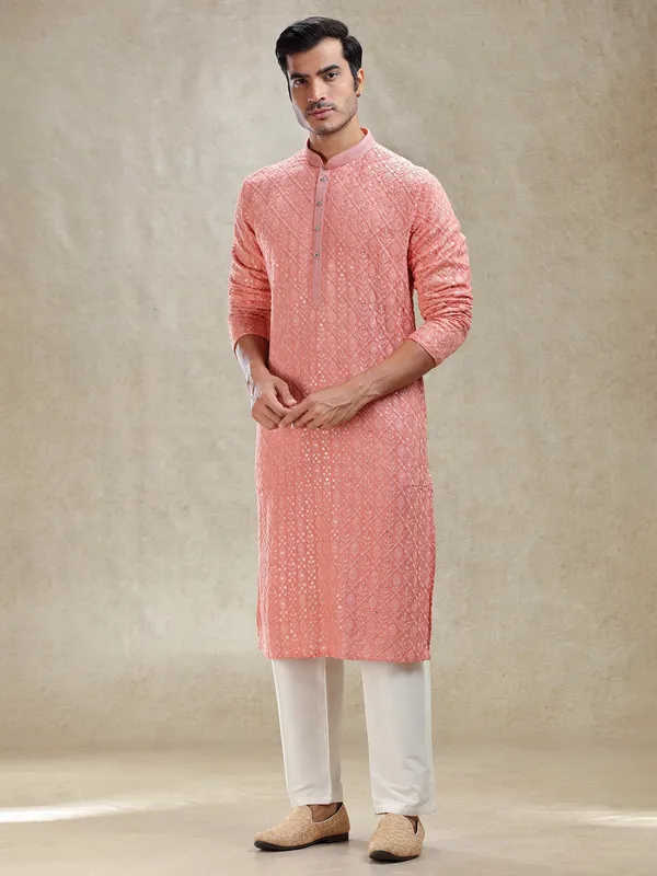 Peach effortless charm textured kurta pajama set