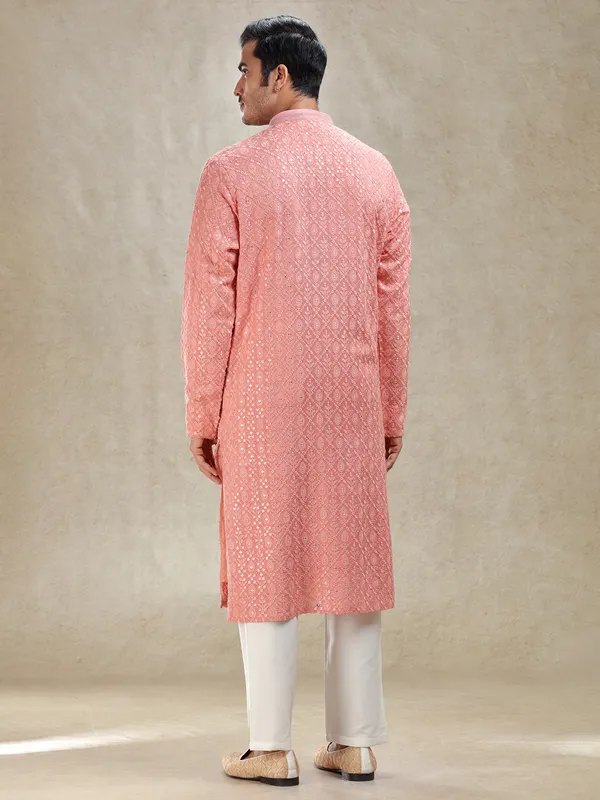 Peach effortless charm textured kurta pajama set