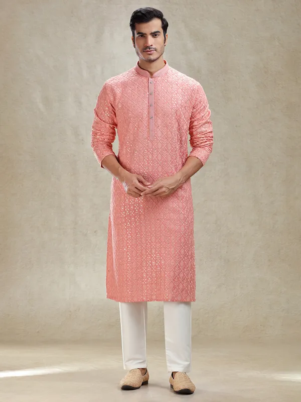 Peach effortless charm textured kurta pajama set
