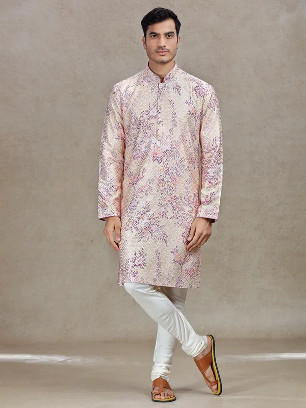 Peach elegance sophisticated tussar silk kurta set