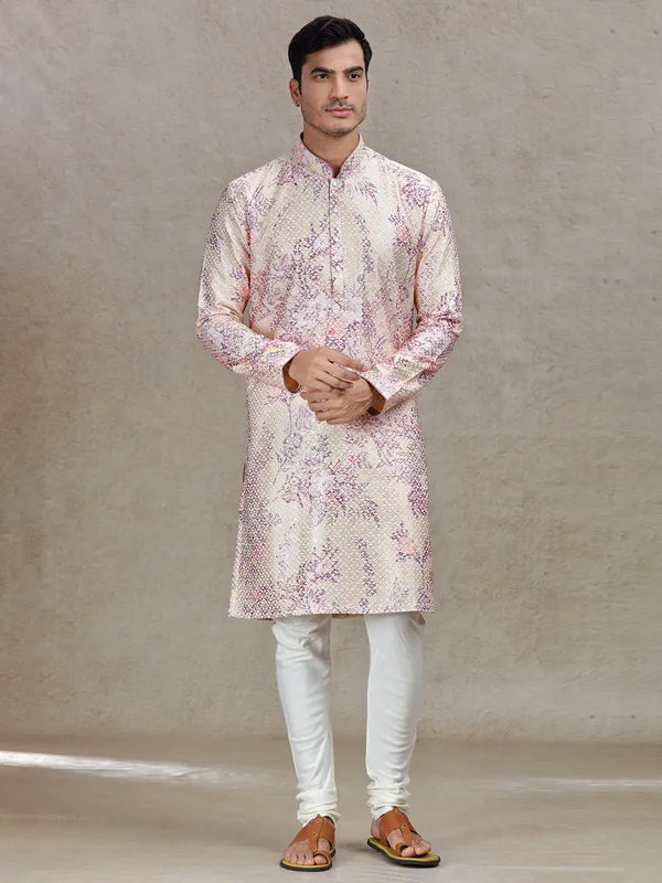 Peach elegance sophisticated tussar silk kurta set