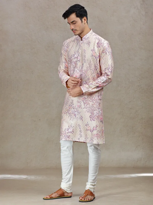 Peach elegance sophisticated tussar silk kurta set