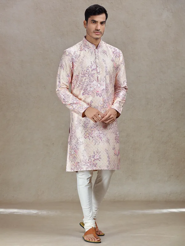 Peach elegance sophisticated tussar silk kurta set
