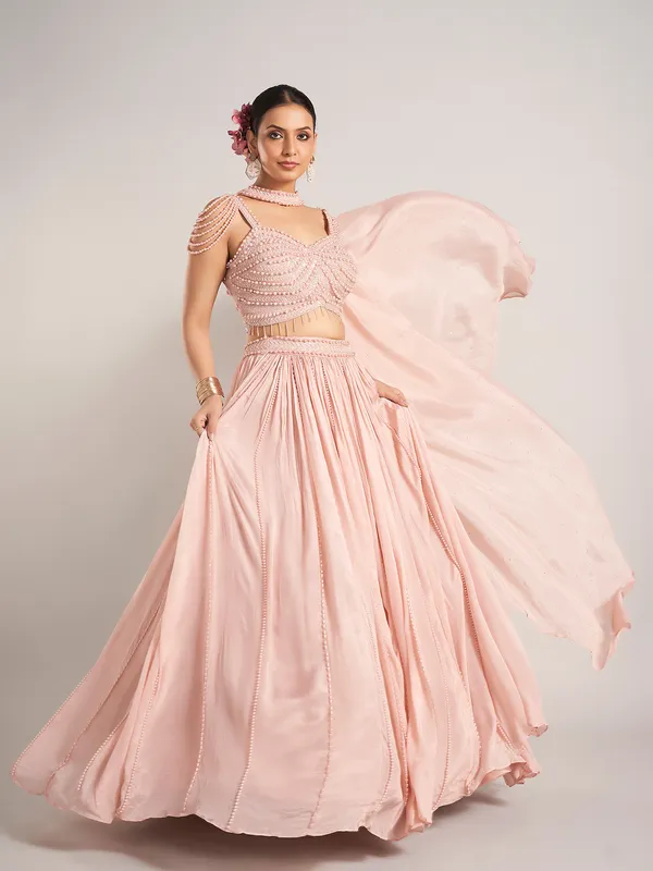 Peach elegant silk wedding wear lehenga choli
