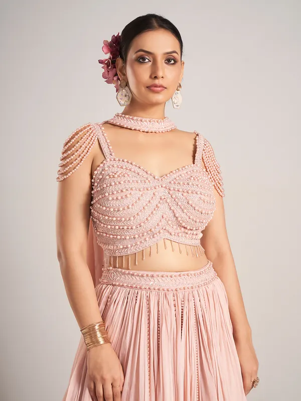Peach elegant silk wedding wear lehenga choli