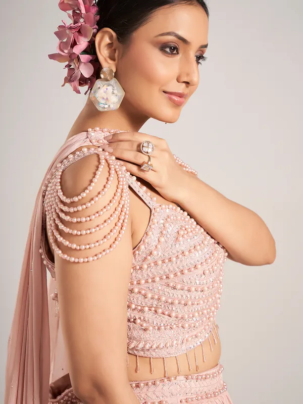 Peach elegant silk wedding wear lehenga choli