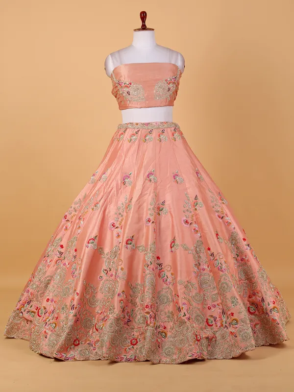 Peach embroidery unstitched bridal lehenga choli