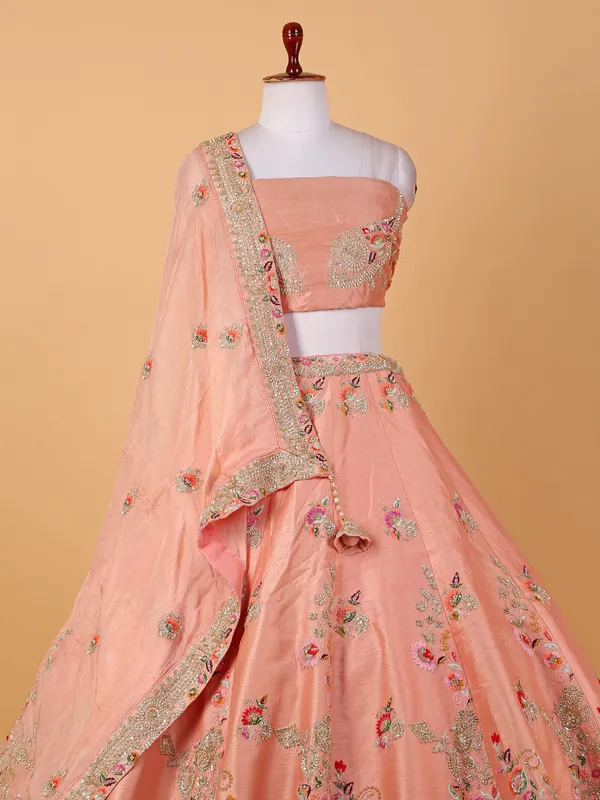 Peach embroidery unstitched bridal lehenga choli