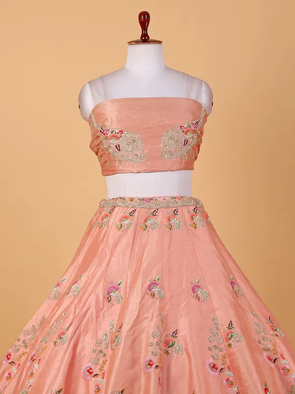 Peach embroidery unstitched bridal lehenga choli