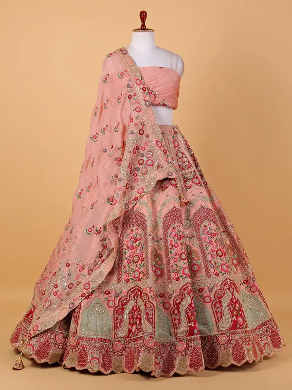 Peach embroidery unstitched lehenga choli