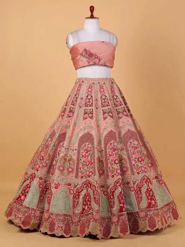 Peach embroidery unstitched lehenga choli