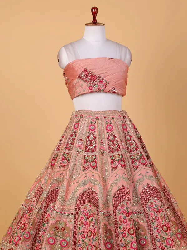 Peach embroidery unstitched lehenga choli