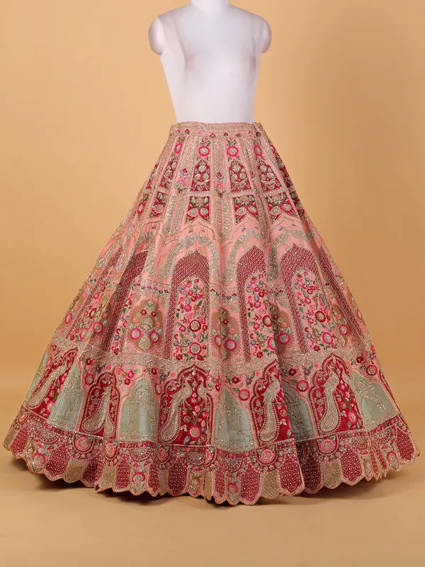 Peach embroidery unstitched lehenga choli