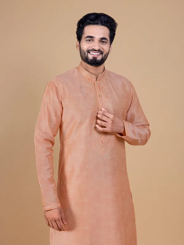 Peach festive  Men Kurta pajama in silk