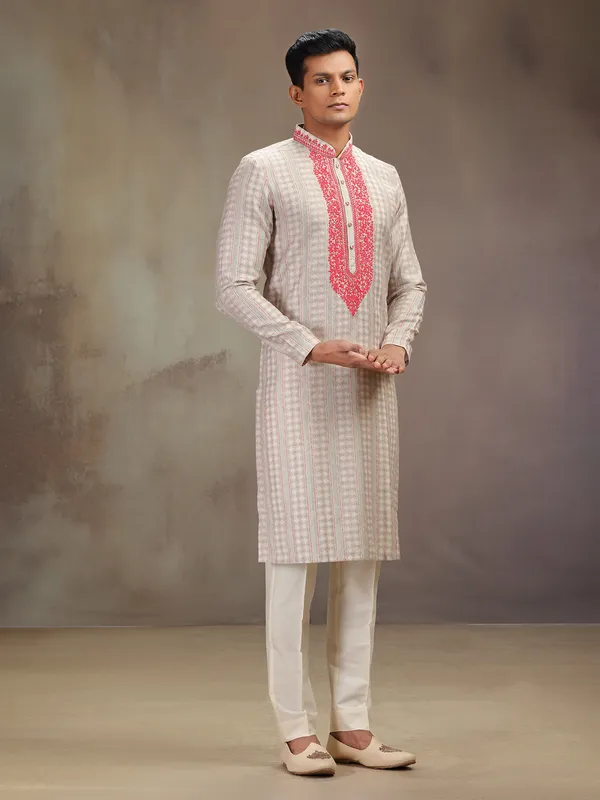 Peach festive wear silk kurta pajam