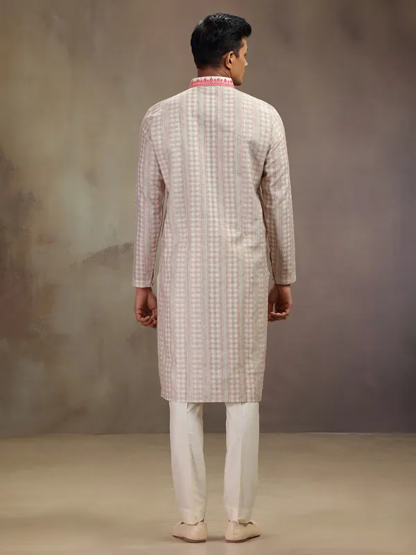 Peach festive wear silk kurta pajam