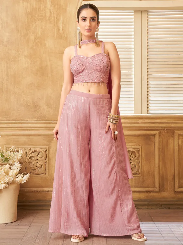 Peach festive wear silk palazzo suit