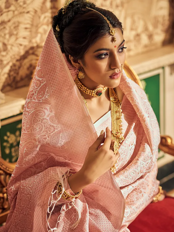 Peach festive wear silk saree for festive wear