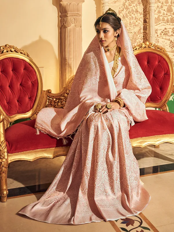 Peach festive wear silk saree for festive wear