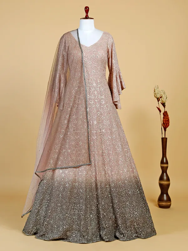 Peach floor length suit with dupatta