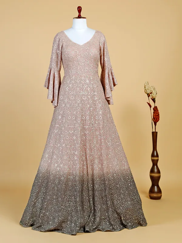 Peach floor length suit with dupatta