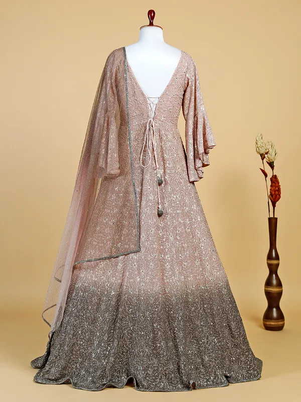 Peach floor length suit with dupatta