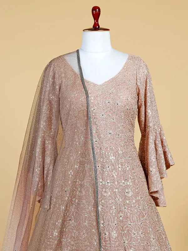 Peach floor length suit with dupatta