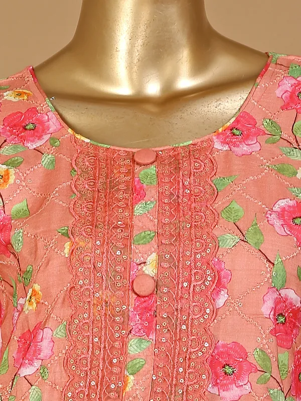 Peach floral printed silk pant set