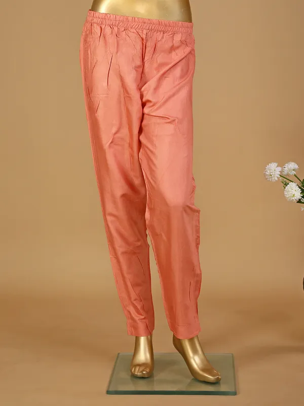 Peach floral printed silk pant set