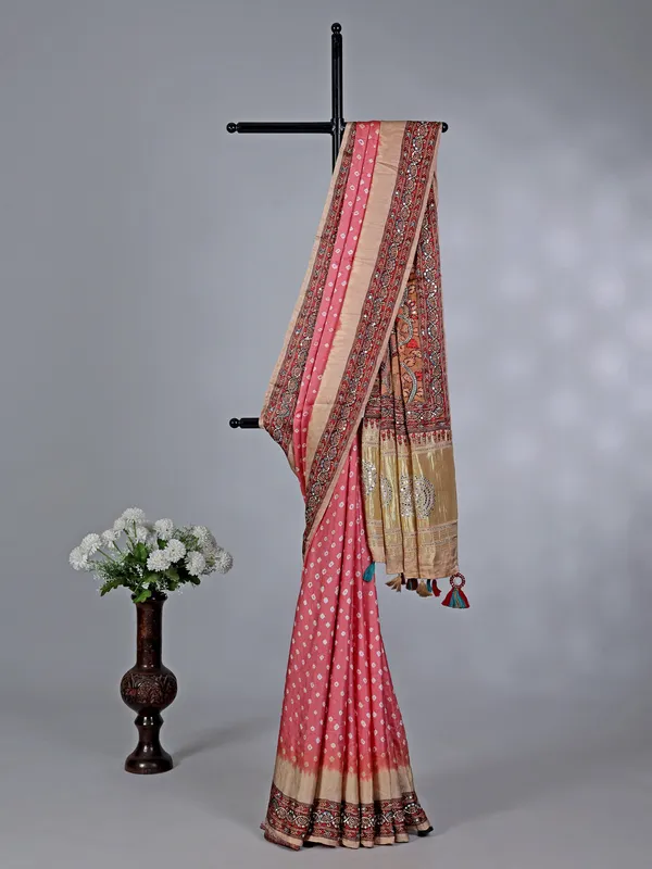 Peach gaji silk wedding and festive saree