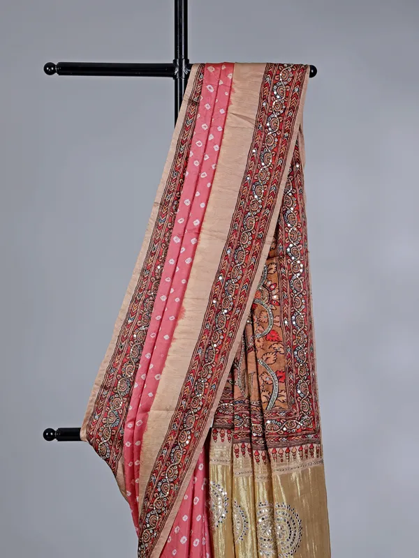 Peach gaji silk wedding and festive saree