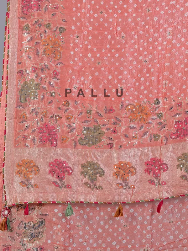 Peach gaji silk wedding wear saree