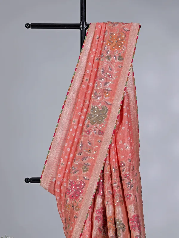 Peach gaji silk wedding wear saree