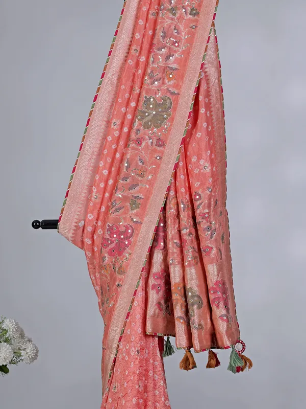 Peach gaji silk wedding wear saree